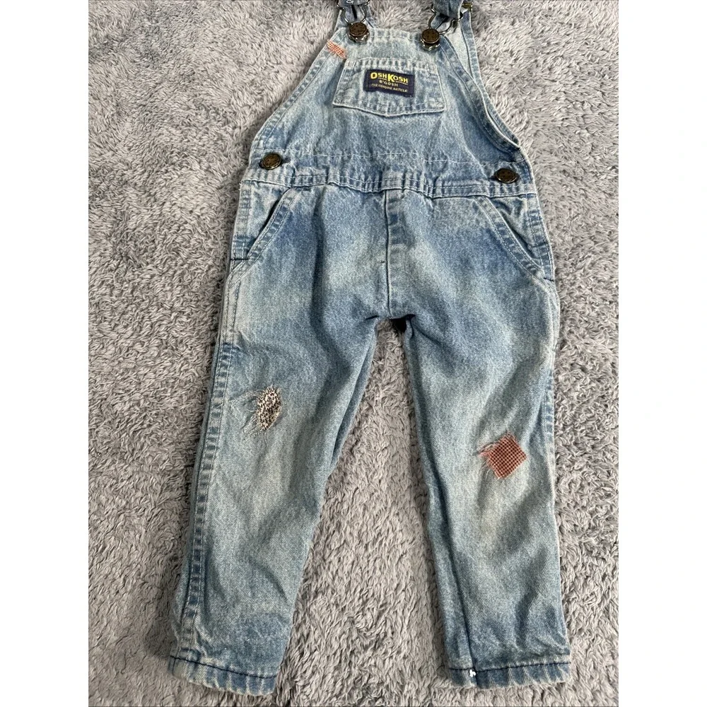 Vintage Oshkosh Vestbak Blue Denim Overall Bibs Sz 18 Months Bubble Snap Pink